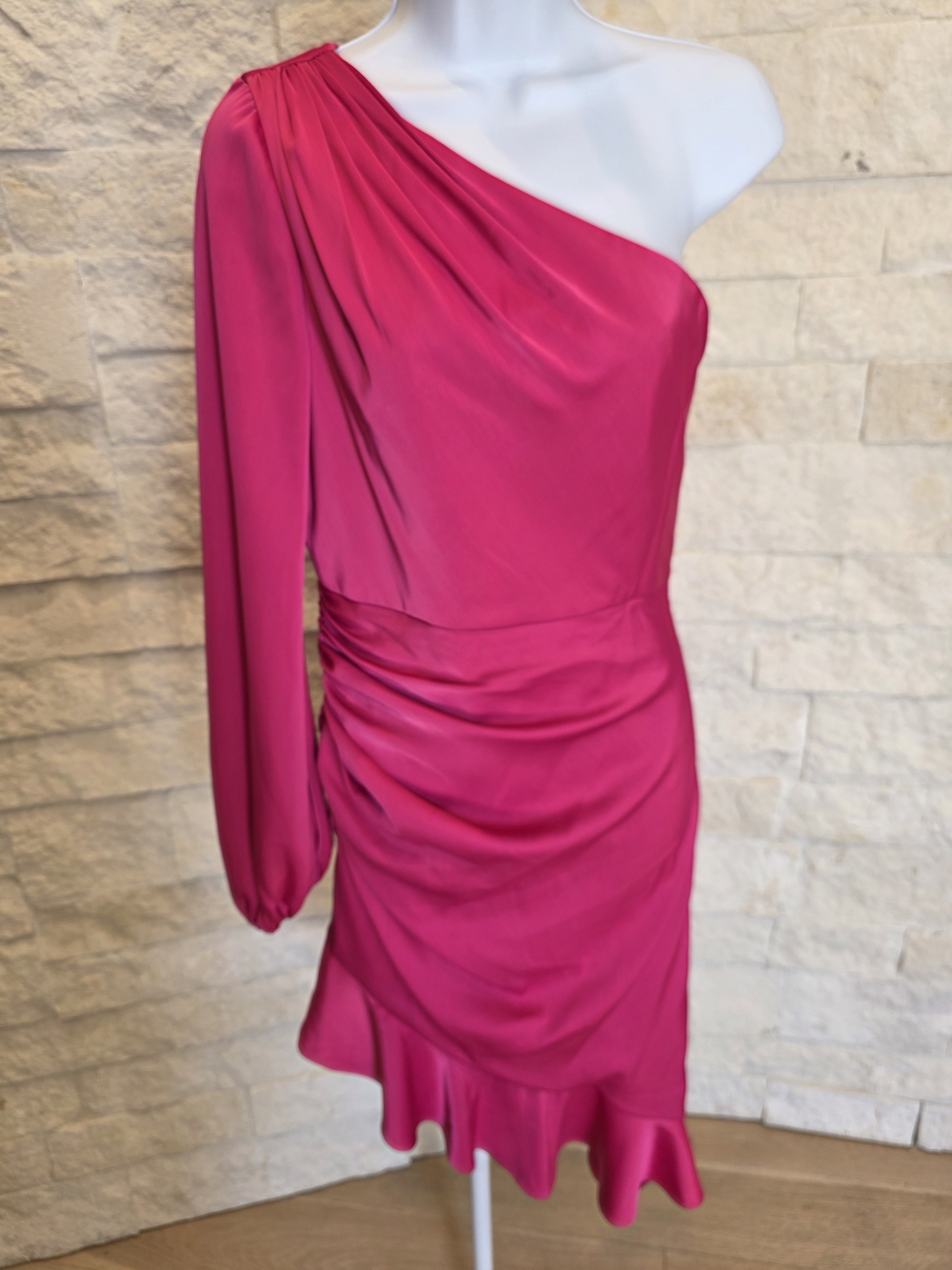 Liv Foster One-Shoulder Fuchsia Ruched Dress
